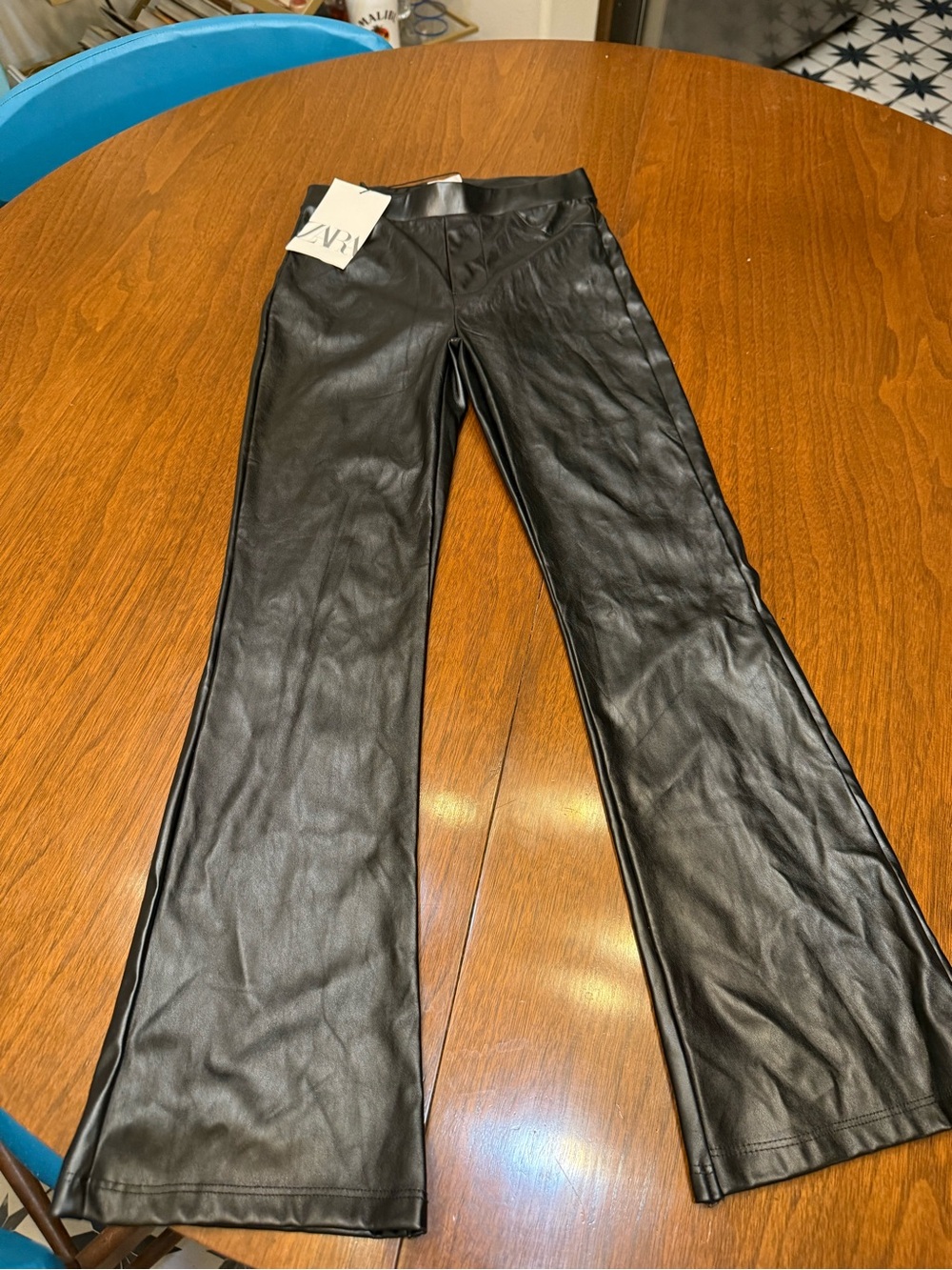 Zara girls Faux Leather Flared Pants - Black